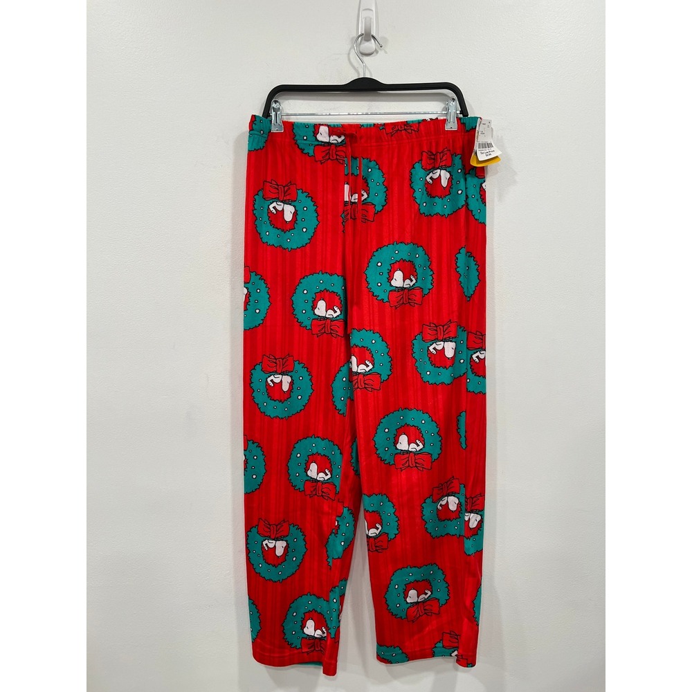 Peanuts Snoopy Christmas Pajama Pants Wreath Sleep Pants Red Large NEW w Tags
